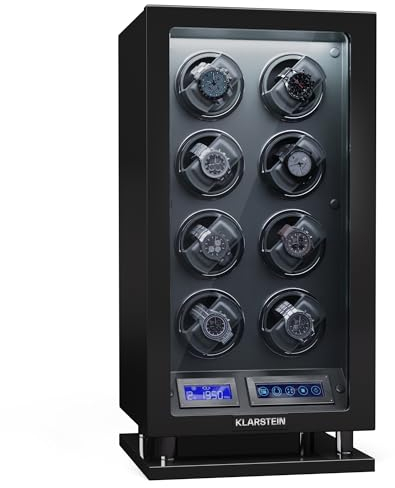 Klarstein Uhrenbeweger für 8 Automatikuhren, mit Acryl-Tür und Fingerabdruck-Schloss, weiße LEDs, 5 TPD Einstellungen, automatischer Watch Winder