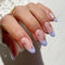 24pcs Short Almond False Nails French Tips Stick on Nails Blue Edge Gold Start Press on Nails Nude Pink Avrylic Fake Nails with Glue Removable Glue-on Nails Women Brides Nail Art Accessories