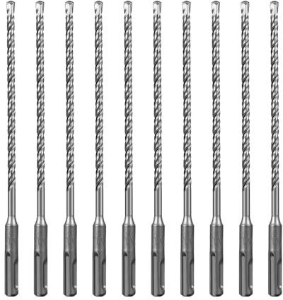SALI 10PCS SDS Plus Rotary Hammer Drill Bit Kit - Double Thread Tungsten Carbide Tip for Concrete, Brick, Cement Walls, Stone - 6mm x 210mm Hammer Drill Bits