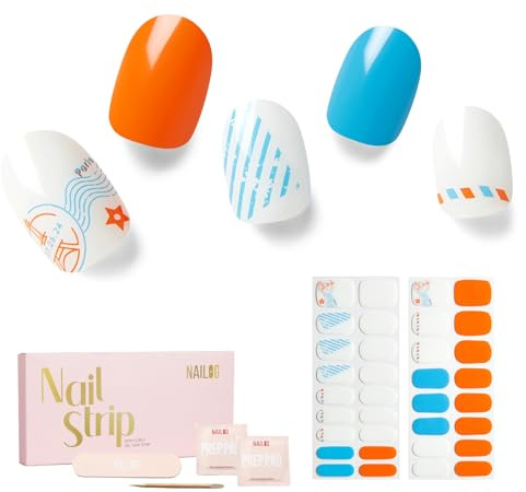 NAILOG Semi Cured Gel Nail Strips 34 pcs Nail Stickers - Send Me A Letter | 34 Strips In 17 Sizes DIY Salon-Quality Gel Nails Glossy Long-Lasting HEMA-Free Vegan Easy & Safe