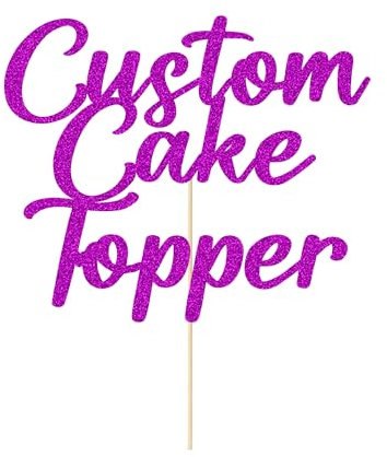 Personalised Custom Cake Toppers - Happy Birthday, Wedding, Graduation & Baby Shower - 11 Colors, Glitter - Purple