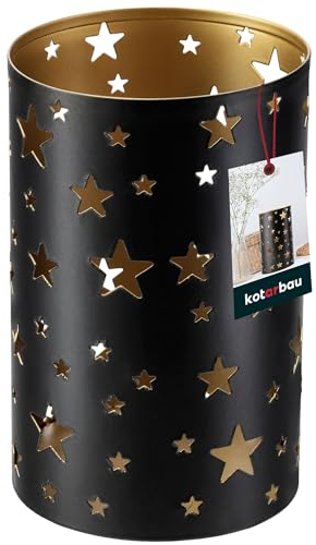 KOTARBAU® Windlicht Sterne Metall Schwarz ⌀ 9 cm Höhe 15 cm Stahl durchbrochen Teelichthalter Windlichter Tischdeko Teelichthalter große Teelichter Metall Weihnachtsdeko