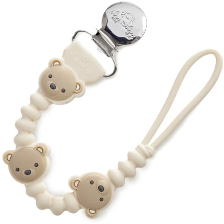 Itzy Ritzy Silicone Pacifier Clip – 100% Food Grade Silicone Pacifier Strap with Clip Keeps Pacifiers, Teethers & Small Toys in Place – Features One-Piece Design, Bear Character & Silicone Cord (Bear)