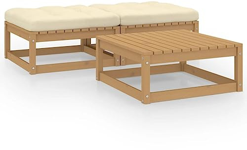 KTHLBRH Outdoor Lounge Garten möbel draußen Balkon Tisch und stühle 3-TLG. Garten-Lounge-Set mit Kissen Massivholz Kiefer