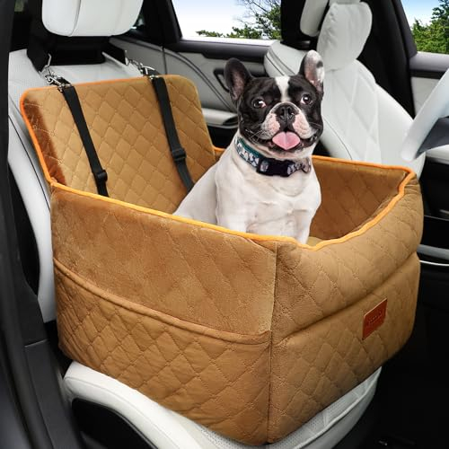 HEGGCOOE Small Dog Car Seat, Memory Foam Dog Booster Seats with Thick Cushion for Small Medium Dogs Under 35lbs, Detachable Washable Pet Car Seat with Storage Pockets,2 Safety Belts