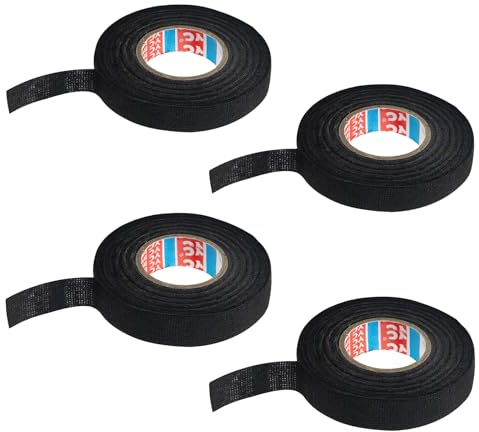Scettar 4 Stück KFZ Gewebeband, 15mm x 20m Isolierband, Korrosionsbeständiges Hitzebeständiges Klebeband, Kann Lärm Reduzieren Felgenband, KFZ Kabel Klebeband Stoff