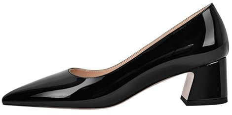 VERISSON Damen Spitz Pumps Elegante Bequem Business Schuhe Gepolsterte High Heel mit Blockabsatz Lack Schwarz 46 EU