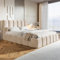 MOTIVENA Nunu Bubble Bett 120x200 Mit Bettkasten, Stauraum, Lattenrost Und Kopfteil - Polsterbett Samt Ohne Matratze, Beige Creme