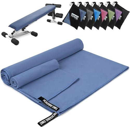 Pfloge® Asciugamano Microfibra Set di 2, 160x80cm Asciugamano Palestra Grande & 80x40cm Telo Mare Microfibra, Compatto & Ultraleggero, per Fitness, Sauna, Spiaggia, Viaggi(Blu Navy)