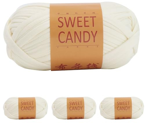 Yixinly 400g Fettuccia per Borse a Uncinetto, Filato per Borse Uncinetto Filato Uncinetto, Fettuccia per Borse Filo Uncinetto per Borsa, Cestino, Coperta, Decorazione Domestica 4x100g (Bianco Latteo)