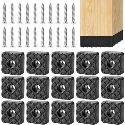 20 Pcs 30mm Rubber Furniture Feet, Large Square Furniture Rubber Pads, Non-Slip Floor Leg Protectors, Rubber Feet Foot Caps with 20 Pcs Screws for Garden Chairs Table Sofa Furniture Foot
