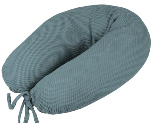 Stillkissen XXL Seitenschläferkissen 190 cm Schwangerschaftskissen Waffelpiqué 100% Baumwolle Set Kissen inkl. Bezug (Seegrün)
