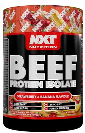 NXT Beef Protein Isolate 540g - High Protein Powder in Natural Amino Acids - Paleo, Keto Friendly - Dairy and Gluten Free - 540g - Strawberry & Banana