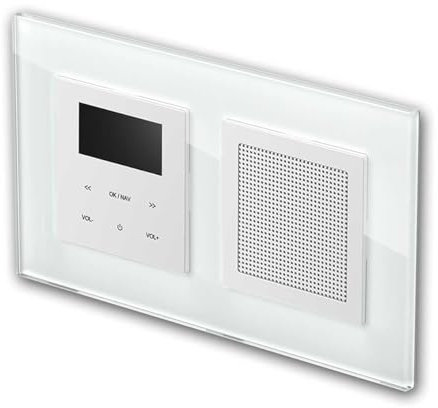 LOGIQ Unterputz Radio mit 2W RMS Lautsprecher, DAB+, UKW und Bluetooth, OLED-Display, Weck- und Sleeptimer, Lieferung mit Glas-Rahmen PRIME, weiß