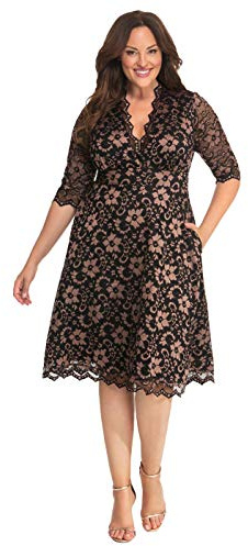 Kiyonna Damen Plus Size Mon Cherie Spitzenkleid A-Linie Midi Semi-Formell oder Formell Cocktail Party Kleid für Hochzeitsgast