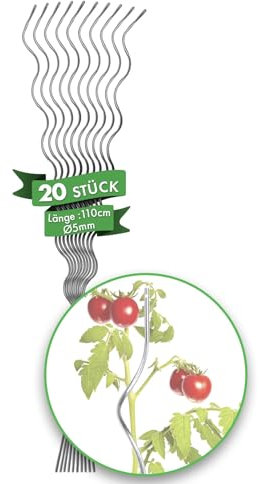 FLOORDIREKT Lot de 20 tuteurs en spirale pour tomates - Longueur : 110 cm - Tuteur à tomates - Tuteur à tomates - Tuteur en acier galvanisé