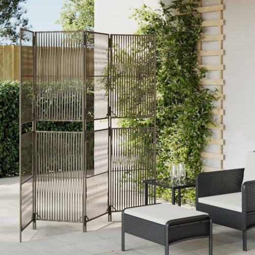 Paravent 4-teilig Polyrattan grau