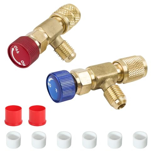 2 Stück Füllung Kühlmittel Sicherheitsventil set,1/4x1/4 Messing Kältefüller Sicherheitsventil, 1/4x5/16Durchflussregelventil, R22 Klimaanlage Sicherheitsventil