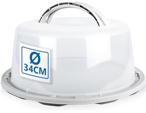 Stimo Kuchen Transportbox rund mit Tragegriff Tortenhaube Kuchenbehälter mit Klickverschluss (Pastell-Grau)