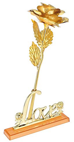 SEAFRONT 24k Gold Rose Elegante Bellezza di Bellezza da Collezione Romantico di San per il Matrimonio di Compleanno di Anniversario della Madre Mai Appassito di Rosa con la Scatola di Supporto per il