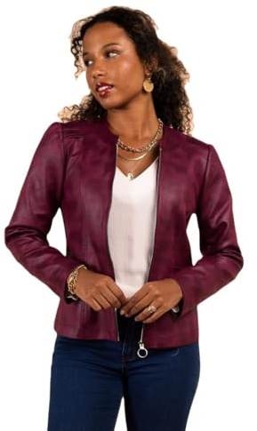 MULTIPLES Veste Blouson en faux cuir coupe cintrée bordeaux, Grande taille disponible, Fabriqué en France