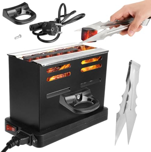 RANJIMA Elektrischer Kohleanzünder, 800 Watt Kohlegrill Toaster mit Zange, Kleiner Grillanzünder, Mini Kohlen Ofen, Outdoor Kabel Kohlegrill Zubehör Elektro Holzkohl-Anzünder Kaffee Geschenk