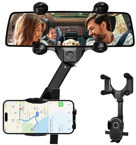 Ulluthu Support de Téléphone Voiture pour Rétroviseur, Support Téléphone Voiture Portable Support de Téléphone Universel Rotatif 360 Degrés Supports de Miroir Rétroviseur pour Tous Téléphones