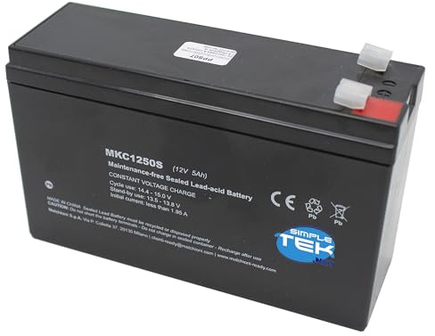 SIMPLETEK - Batteria al piombo 12V 5Ah VRLA AGM slim con terminali Faston 4,8 mm — ricaricabile per UPS compatti, 15×5×9,5 cm (Ricondizionato)