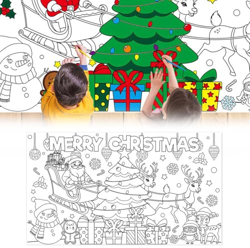 Riesiges Poster zum Ausmalen, 130 x 75 cm, Merry Christmas, großes Banner zum Ausmalen, Tischdecke, Basteln, Weihnachten für Kinder, Partyzubehör, Urlaubsaktivitäten