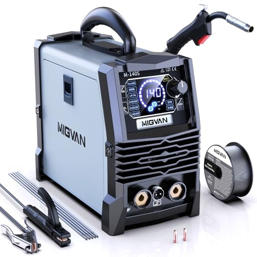 MIGVAN Soldador de Hilo sin Gas 3-en-1 Inverter 140A Sinérgico Flux MIG/MMA/Lift TIG, 60% ED, Tecnología IGBT, Alimentación de Hilo One-Touch, Ligero & Portátil para Bricolaje M140S