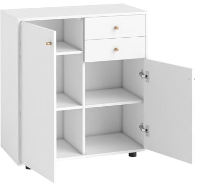 GIANTEX Buffet Salle a Manger, Buffet Cuisine avec 2 Tiroirs, 2 Portes, 3 Étagères Amovibles et Réglables sur 5 Positions, Commode Chambre Moderne pour Salle à Manger, Salon, Entrée, Blanc