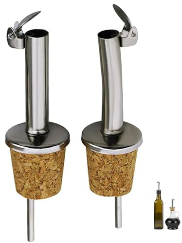 Oil Pourer Spout Stainless Steel Cork Oil Pourer Spout for Olive Oil Bottle | 2PCS 1 Straight 1 Curved Automatic Gravity Flip Top Stopper Dispenser Suitable for Vinegar Syrup Wine Liquor Dispenser Coffee