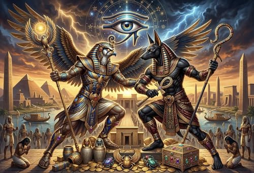 Re und Anubis Götter Puzzle 1000 Teile, Denkspiel für Erwachsene | 1000 Teile-Puzzle, Größe 70x50cm, ab 14 J., Thema Re und Anubis Götter für entspannendes Puzzle Spiel, Geschenk und Wanddeko.