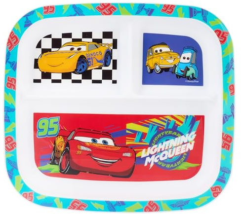 Disney Cars Lightning McQueen - Plato dividido, vajilla infantil de polipropileno con personajes Dinoco, diseño de 3 compartimentos