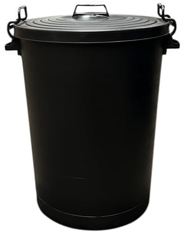 Chabrias Ltd Heavy Duty 110 Litre Black UK Made Plastic Bin Dustbin, Indoor or Outdoor with Locking Clip Lid for Home Garden Rubbish Waste Animal Feed