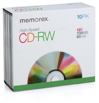 Memorex 700MB/80-Minute 12X CD-RW Media (10-Pack with Slim Jewel Cases)