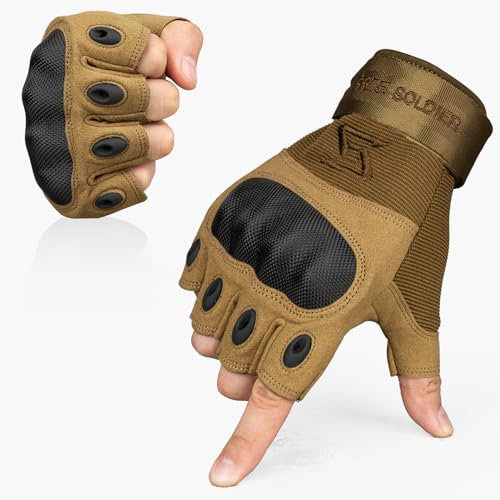 FREE SOLDIER Full Finger Outdoor Sports Cycling Biker Gloves Motorcycle Gloves Fingerless Glove for Hiking Climbing Cross Country Working Men's Gloves(M,Sand Fingerless)