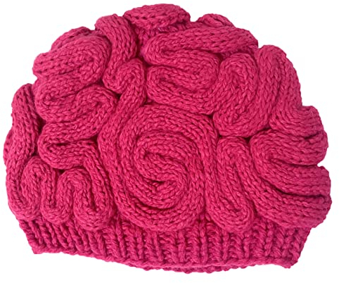 BIBITIME Unisex Handmade Knitted Brain Beanie Cap Halloween Hat (Made to fit Average Adult, Rose)