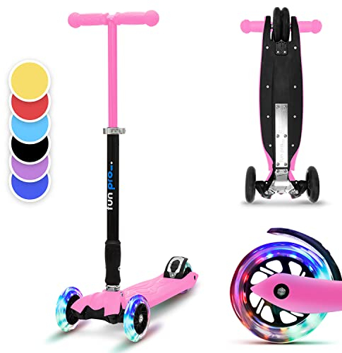 fun pro Two Roller Kinder 6 Jahre, ab Vorschulalter, bis 80KG Gewicht, der sichere Premium Roller Kinder, LED Räder Tretroller, Faltbar, für 6 7 8 9 Jahre