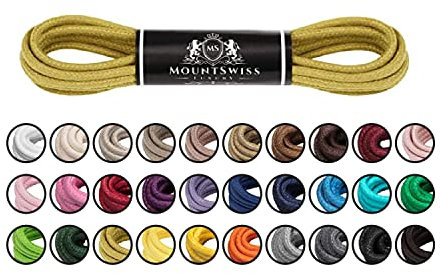 Mount Swiss Luxury Schuhbänder I Wasserabweisende und reißfeste Schnürsenkel rund ø 2-3 mm aus feiner Baumwolle/gewachst Farbe: Mustard, Länge: 120 cm