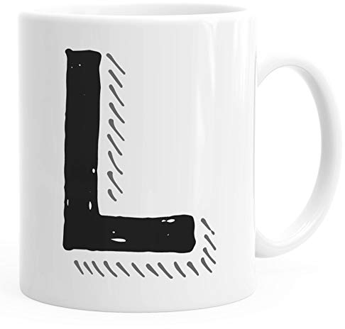 MoonWorks Kaffee-Tasse Buchstaben Buchstabe glänzend Kaffeetasse Teetasse Keramiktasse L weiß Unisize