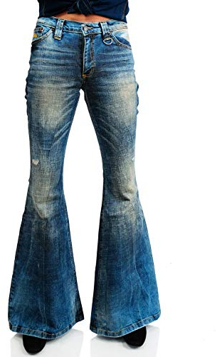 COMYCOM Damen Jeans Schlaghose 70er Star Bandit Destroyed 30W / 32L