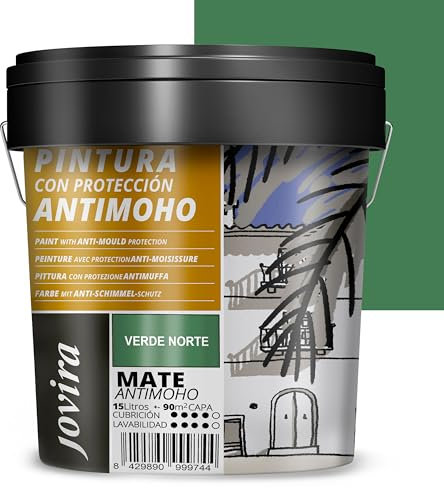 JOVIRA PINTURAS Pintura Antimoho, Evita el moho, resistente a la aparición de moho en paredes, aspecto mate. (15 Litros, Verde Norte)