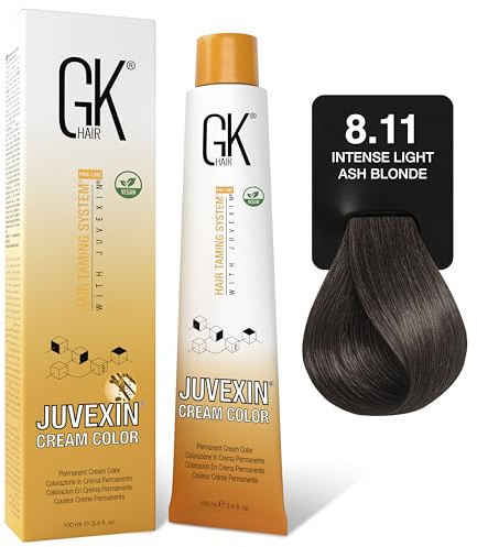 GK HAIR Color Crème 8.11 INTENSIVES HELLBLOND 100 ml | 100% Grauhaarabdeckung Haarfarbe | Semi, Demi oder Permanente Ergebnisse je nach Entwickler | Salon Haarfarbe für Damen & Herren