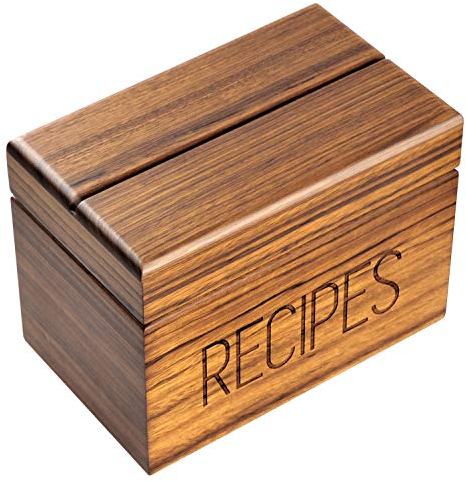 Apace Living Apace - Caja de recetas con tarjetas y separadores - Caja de madera de estilo vintage de 4 x 6 pulgadas, exclusiva de la colección Premier, se adapta a 240 tarjetas (cebrano)