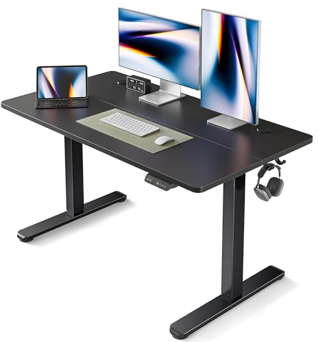 FEZIBO Schreibtisch Höhenverstellbar Elektrisch, 120 x 60 cm Computer Stehschreibtisch mit Memory-Steuerung und Anti-Kollisions Technologie, Schwarzer Rahmen/Schwarze Tischplatte