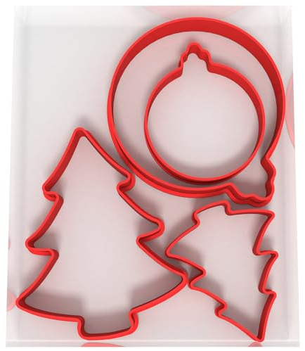 Custom Cutters Christmas Shape Cookie Cutter Bauble Tree | Set of 4 Plastic Cutters for Baking, Fondant, Clay, Pastry, Icing, Jewellery (5CM + 8CM)