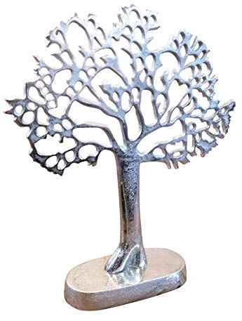 MichaelNoll Schmuckbaum Schmuckständer Schmuckhalter Lebensbaum Dekobaum Aluminium (Metall) Silber - Baum für Ringe, Ketten und Armbänder - 36 cm