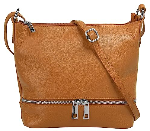 Cluty Umhängetasche echt Leder Damen | Made in Italy, verstellbarer Schultergurt, Handtasche mit Reißverschlüssen, verstärkter Boden | 020960
