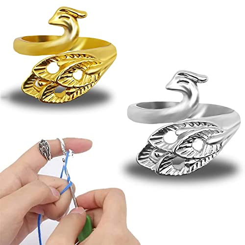 2 Stück Verstellbare Strickschlaufe Häkelring Verstellbarer Häkelring für Finger Phoenix Metall Gewebte Ringe Offener Ring Finger Halter Zubehör Yarn Guide Ring Fingerhut Stricken für Strickhandwerk